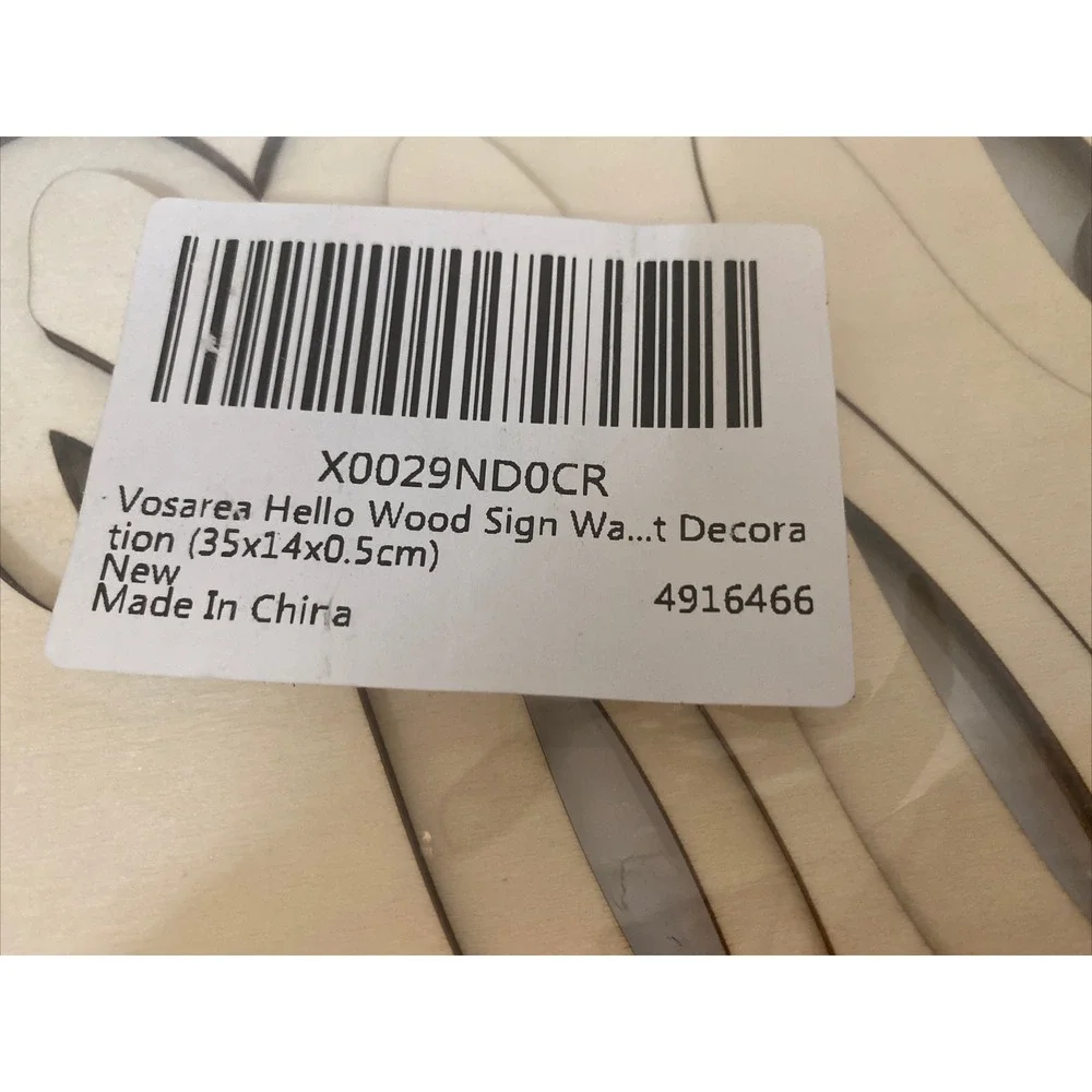 Vosarea Hello Wood Sign Wall Decoration Plaque Natural Unfinished 35x14cm